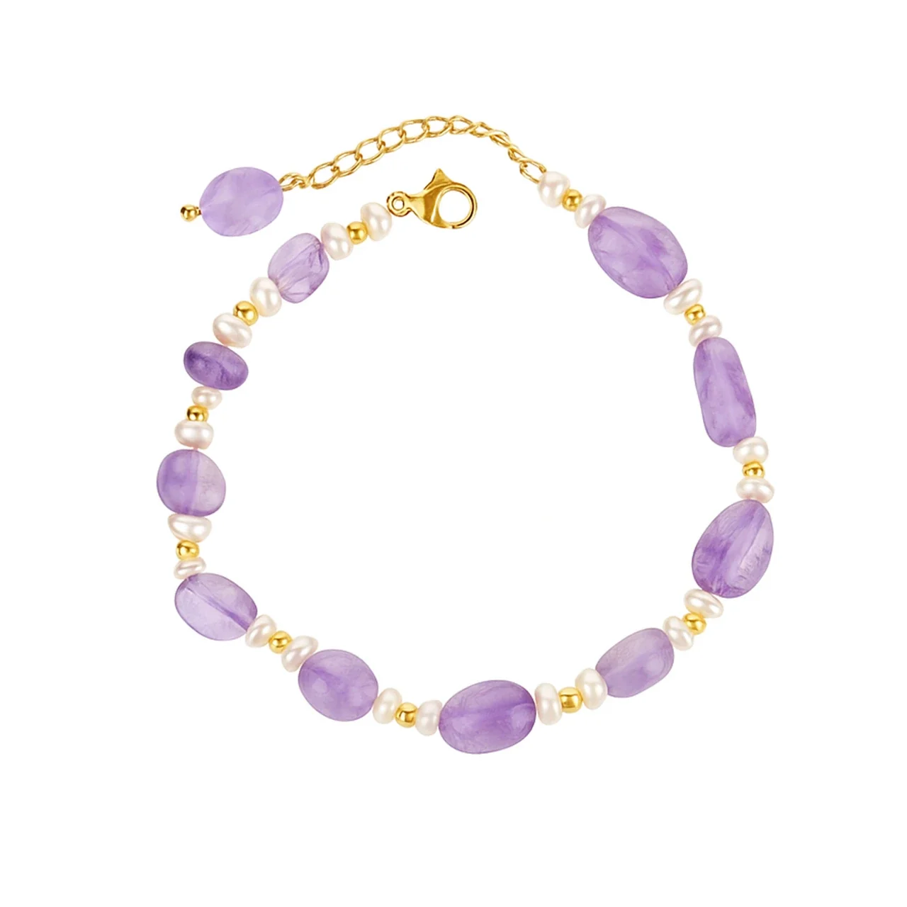 Artful Stainless Steel Purple Bead Pearl Bracelet
