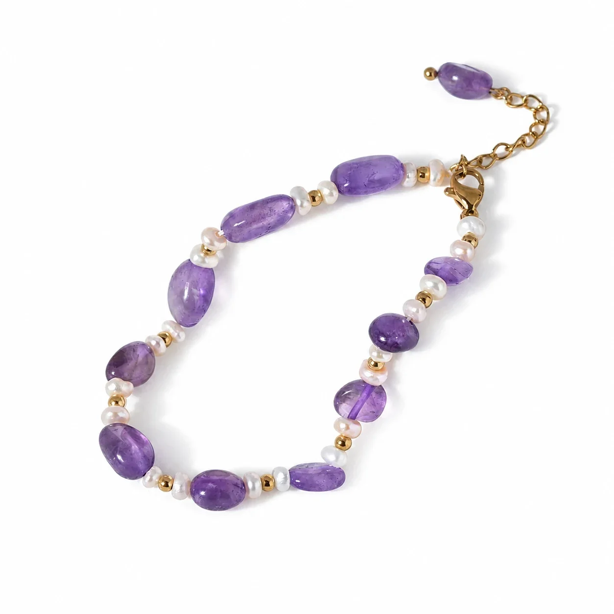 Artful Stainless Steel Purple Bead Pearl Bracelet