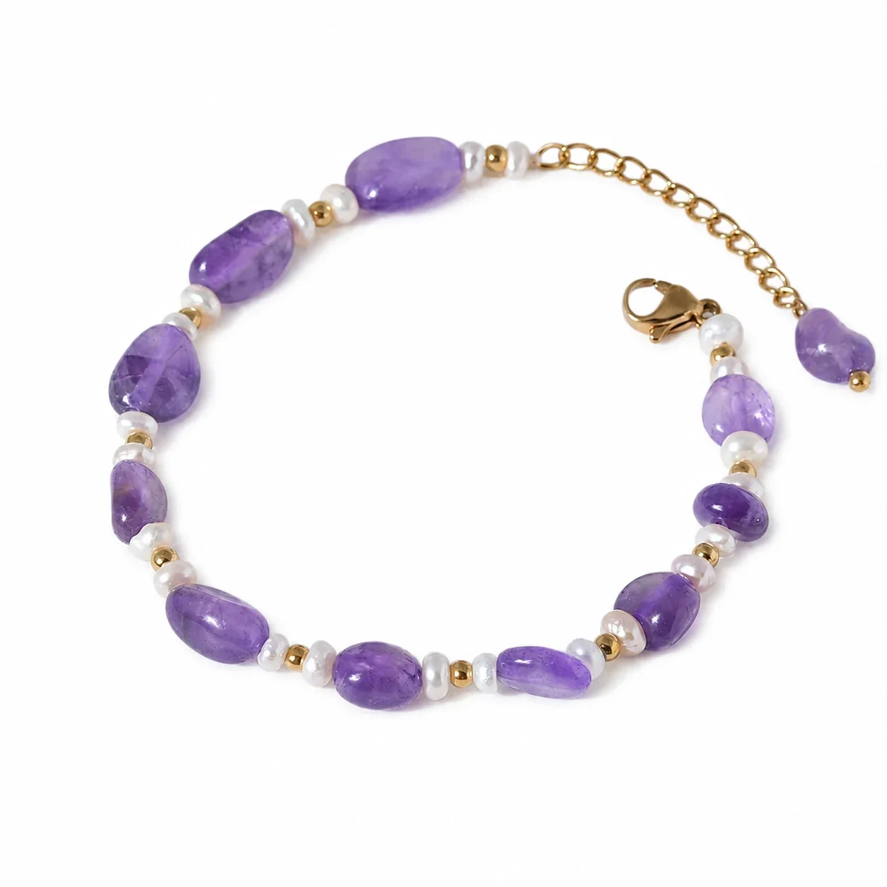 Artful Stainless Steel Purple Bead Pearl Bracelet