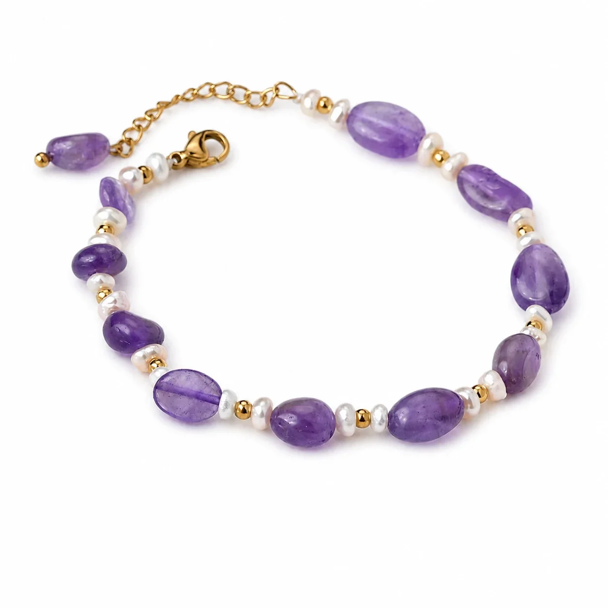Artful Stainless Steel Purple Bead Pearl Bracelet