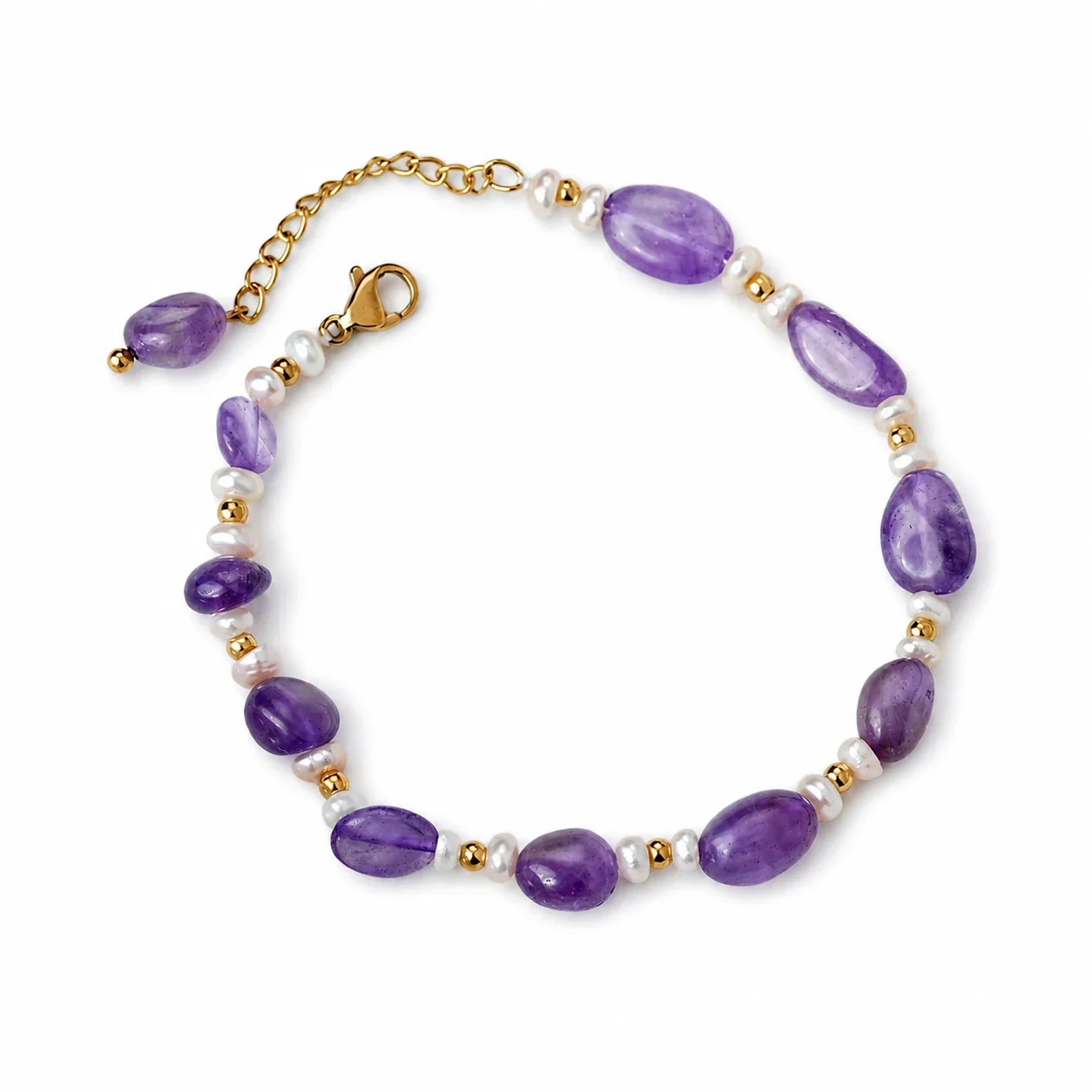 Artful Stainless Steel Purple Bead Pearl Bracelet