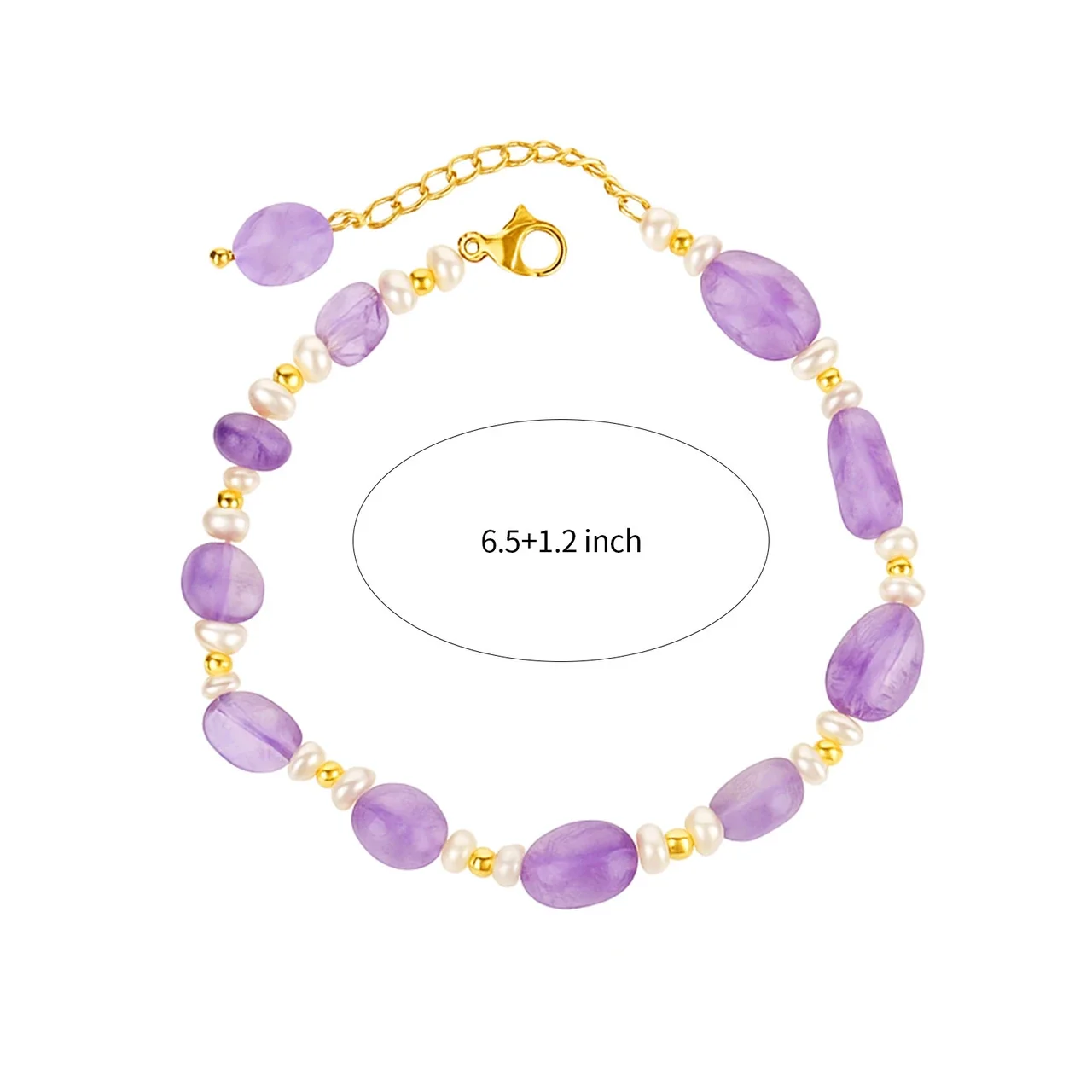 Artful Stainless Steel Purple Bead Pearl Bracelet - Gold Purple Amethyst Pearl Bag