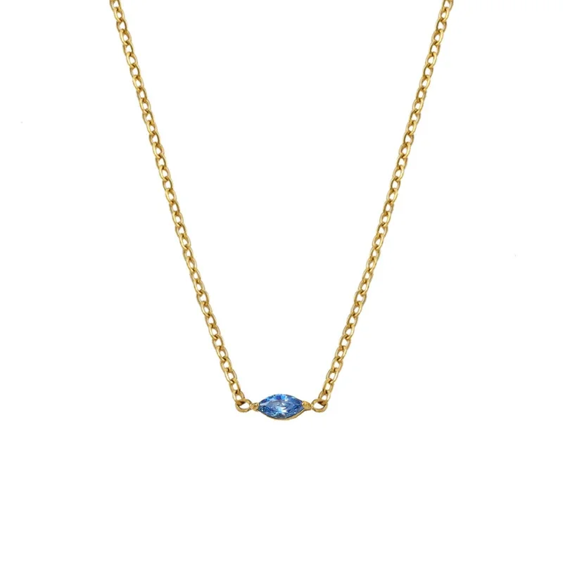 Necklace Marquise CZ Station Gold-Plated Stainless Steel