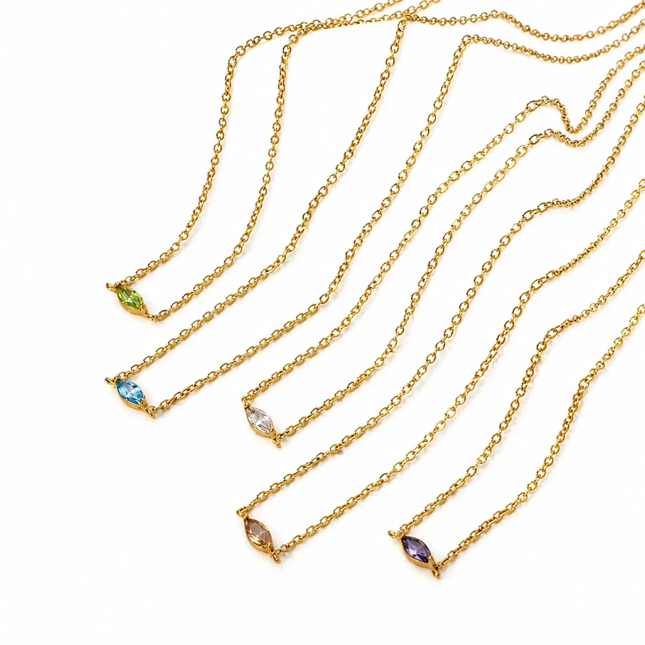 Necklace Marquise CZ Station Gold-Plated Stainless Steel
