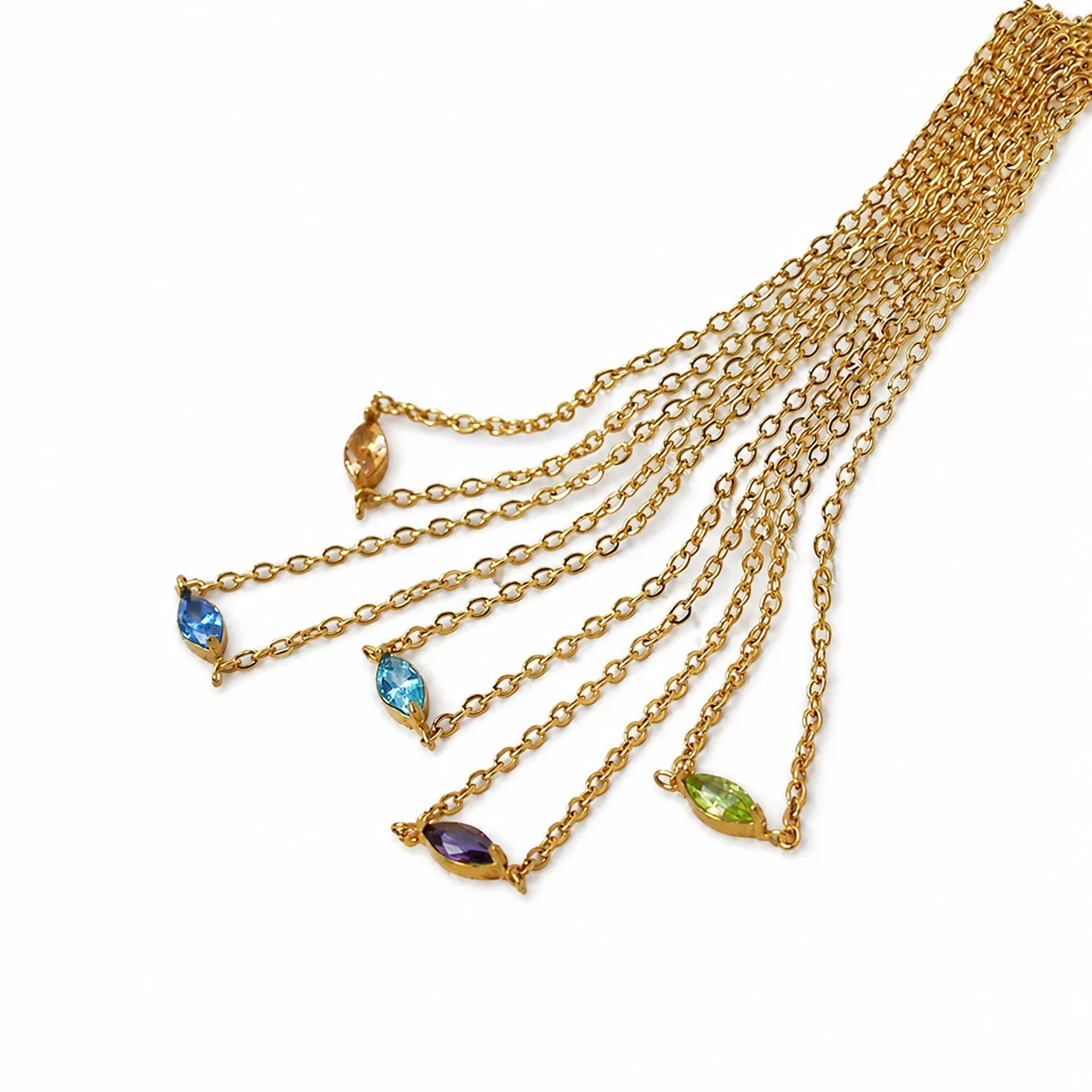 Necklace Marquise CZ Station Gold-Plated Stainless Steel