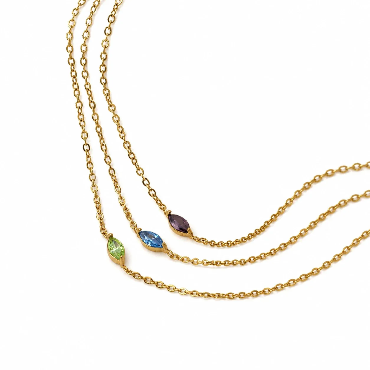 Necklace Marquise CZ Station Gold-Plated Stainless Steel