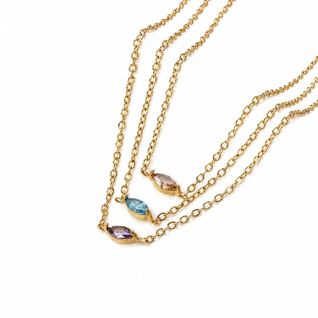 Necklace Marquise CZ Station Gold-Plated Stainless Steel