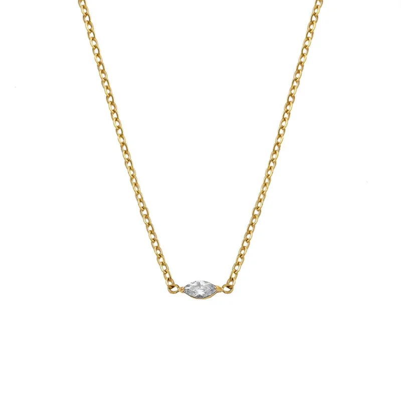 Necklace Marquise CZ Station Gold-Plated Stainless Steel - Gold Light Blue CZ