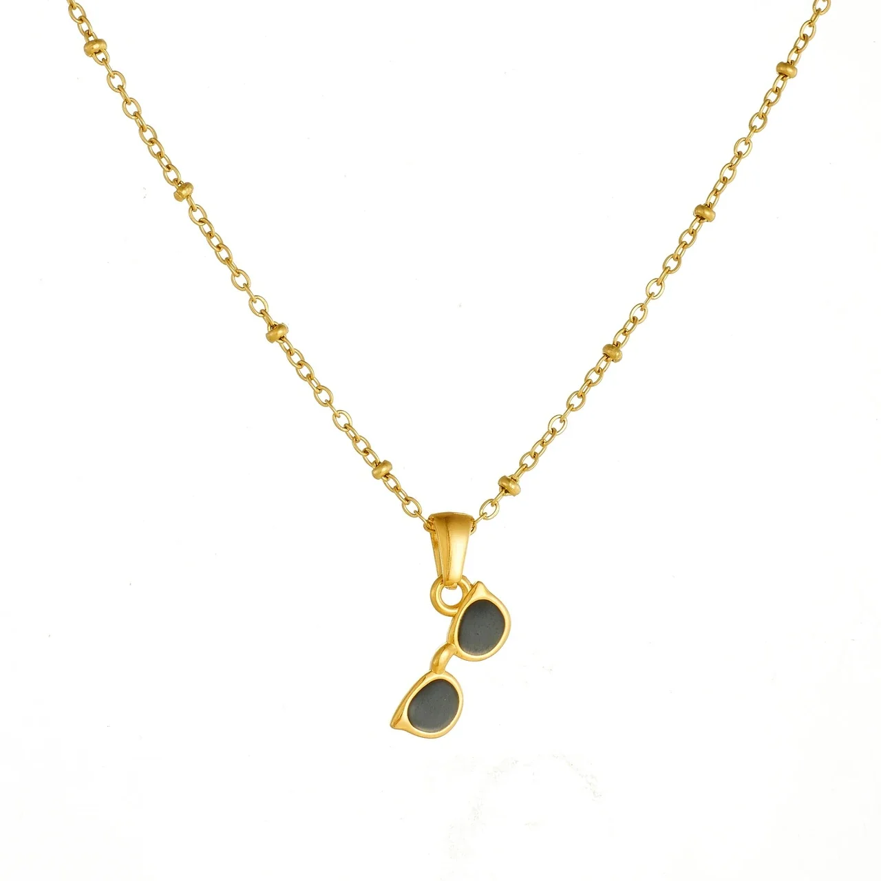 Sunglasses Pendant Necklace with Bead Chain, Gold-Plated Steel