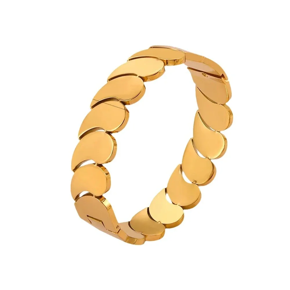 Bangle met overlappende druppelvormige schakels, verguld roestvrij staal
