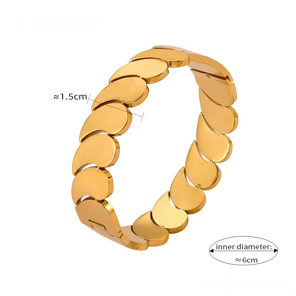 Bangle met overlappende druppelvormige schakels, verguld roestvrij staal productfoto