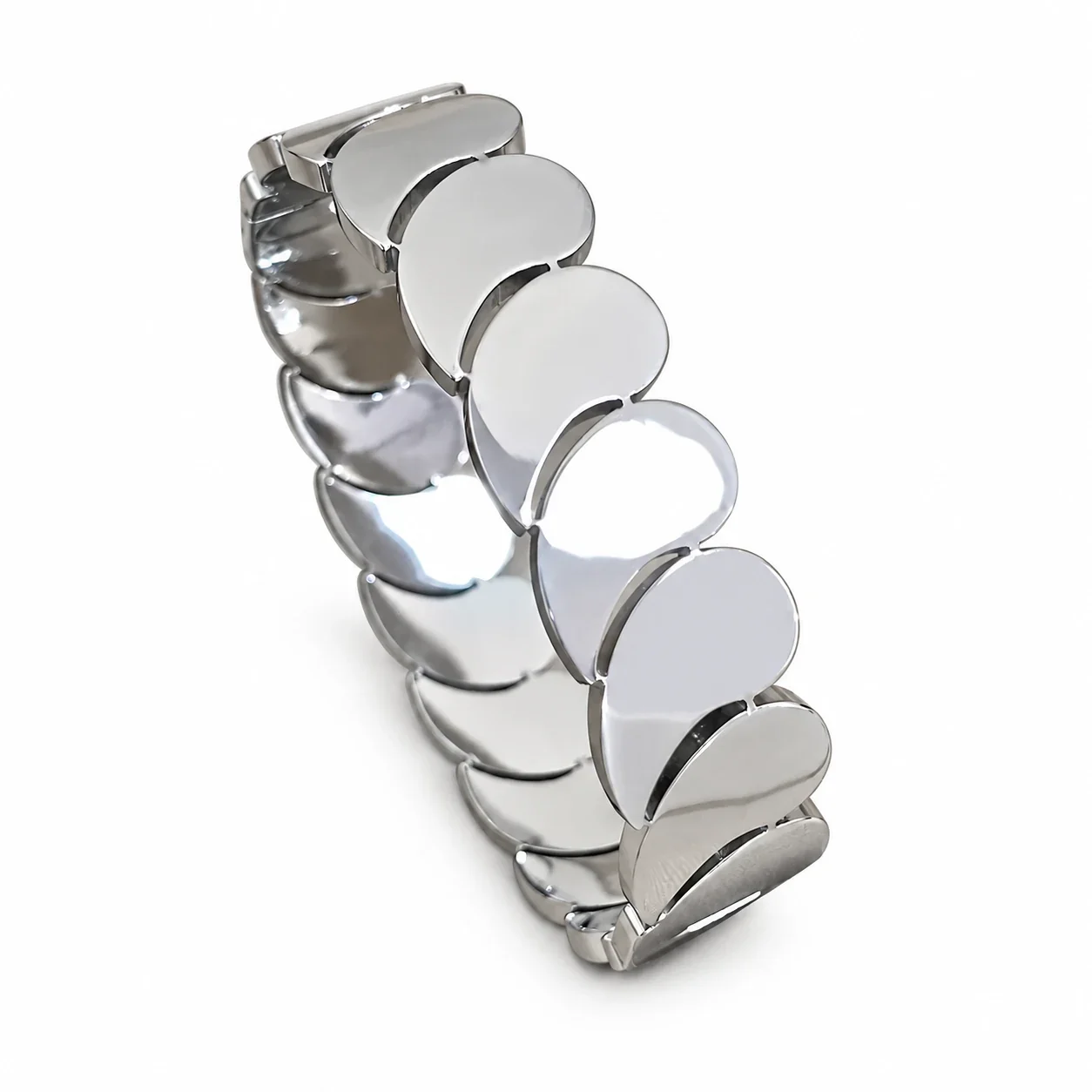 Bangle met overlappende druppelvormige schakels, verguld roestvrij staal productfoto