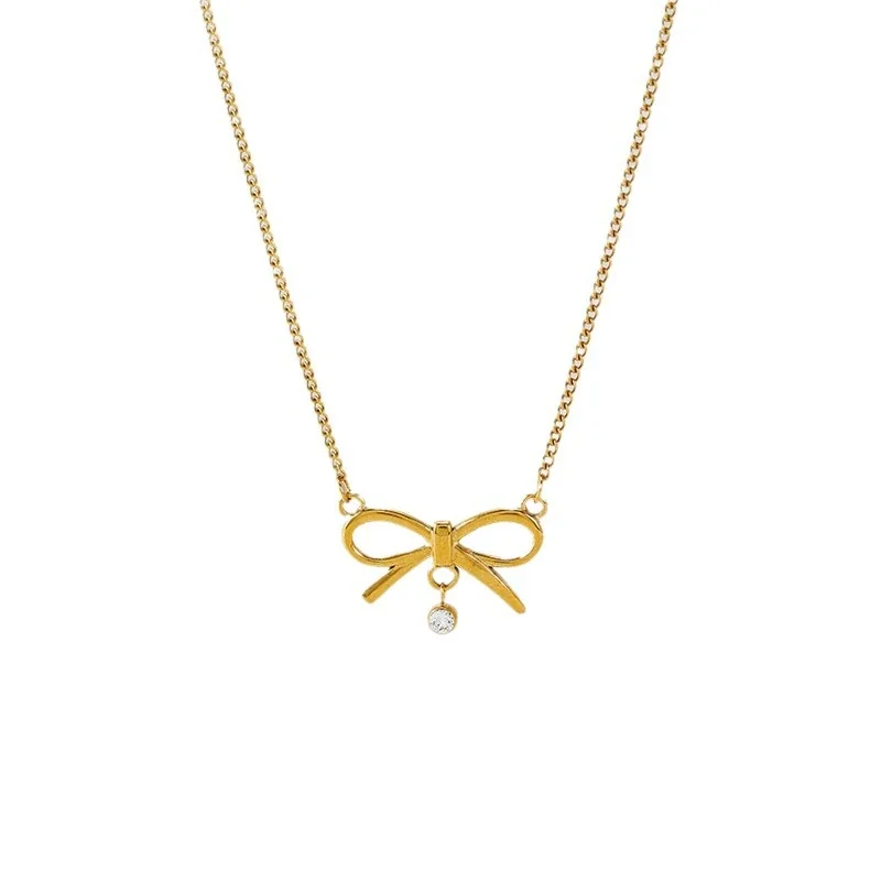 Delicate 316 Stainless Steel Bow Pendant Necklace