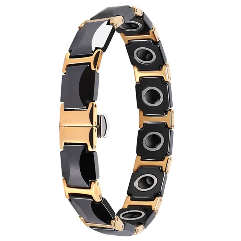 Men's Bracelet - Black Ceramic & Gold-Plated Stainless Steel