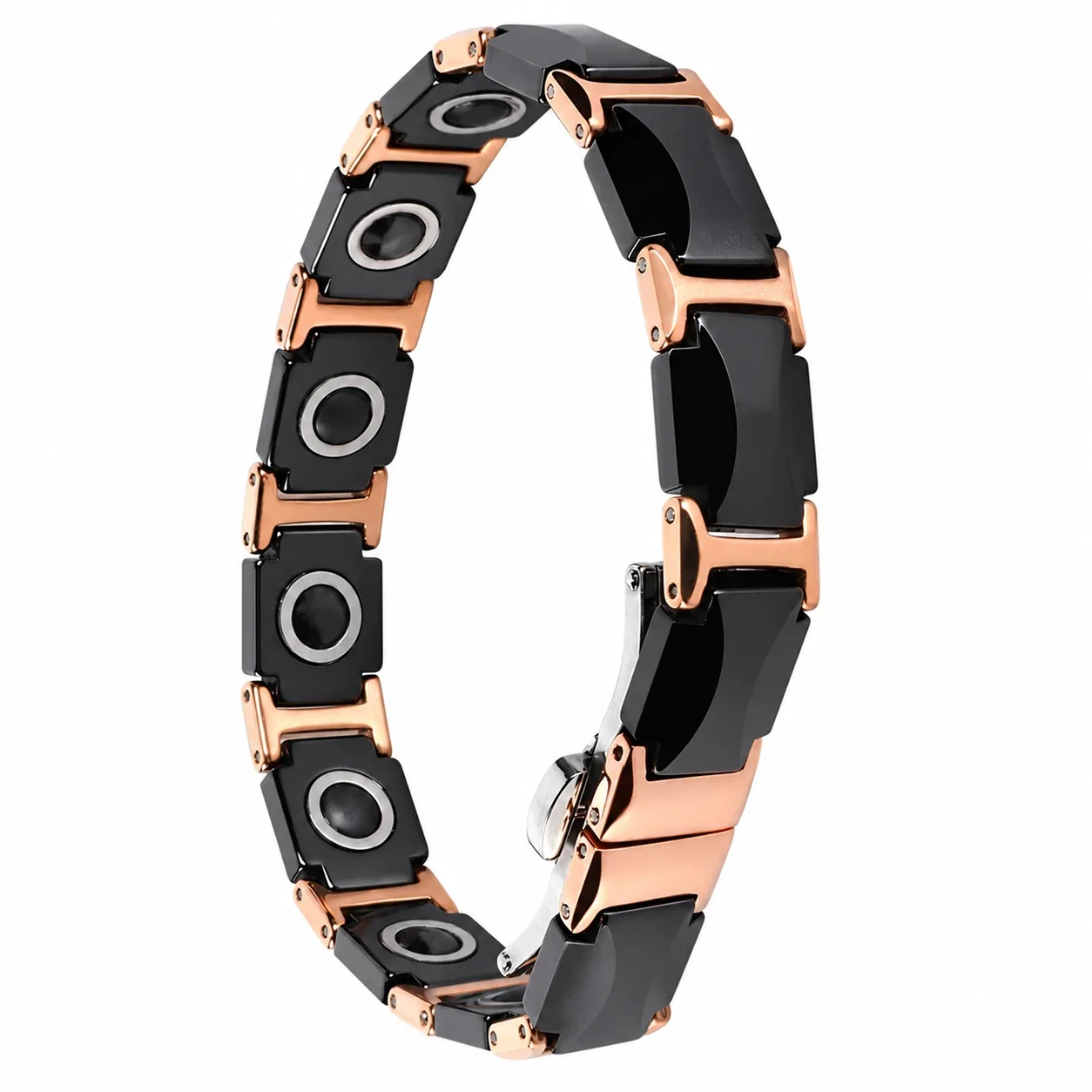 Men's Bracelet - Black Ceramic & Gold-Plated Stainless Steel