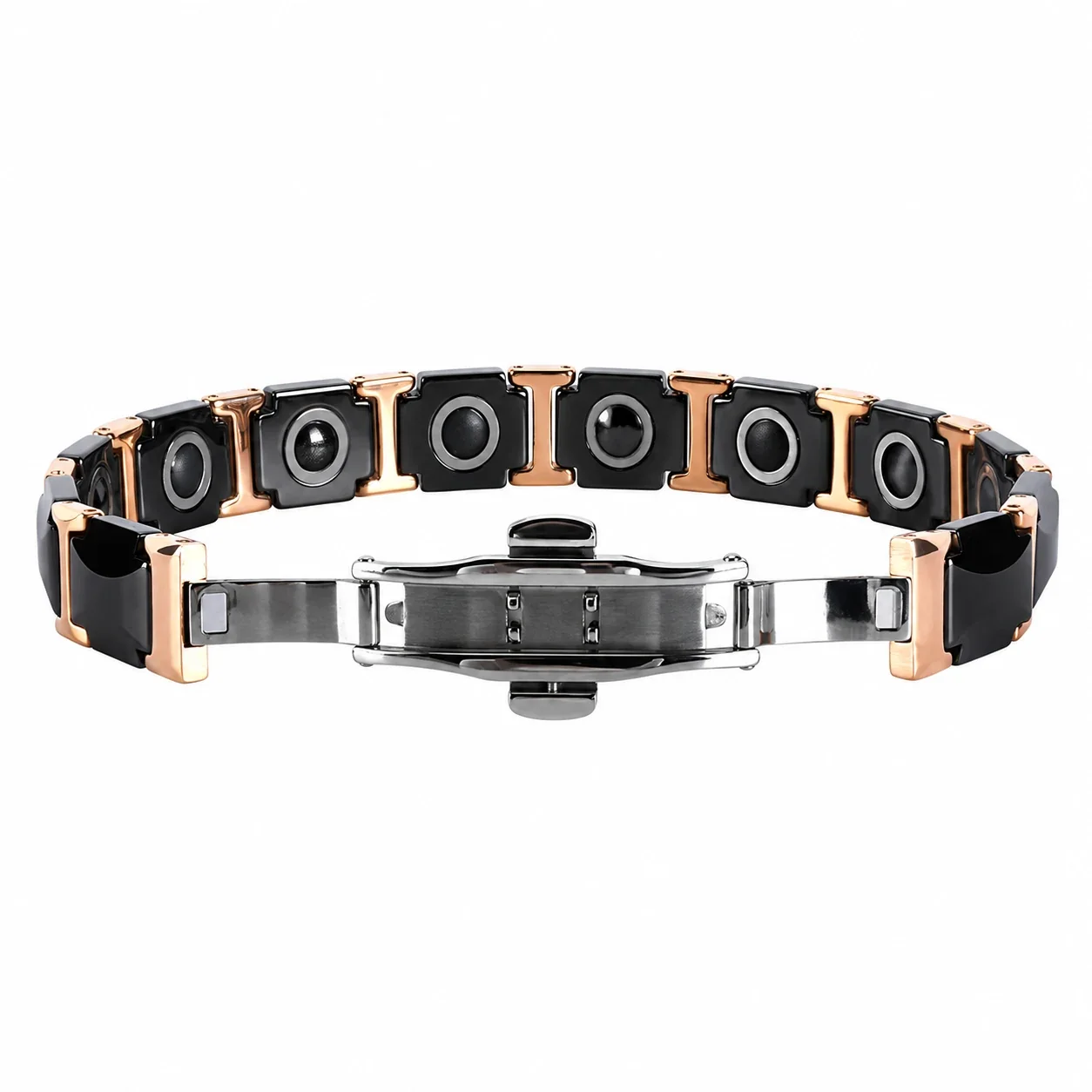 Men's Bracelet - Black Ceramic & Gold-Plated Stainless Steel