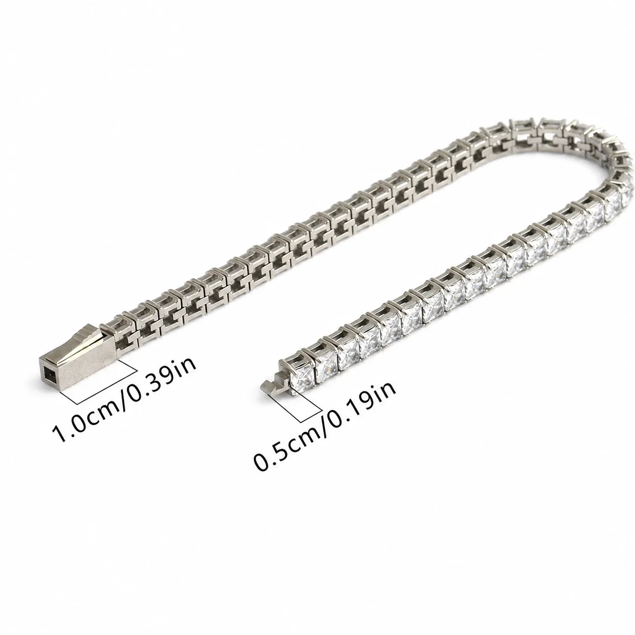 Polished 316 Stainless Steel Square CZ Tennis Bracelet