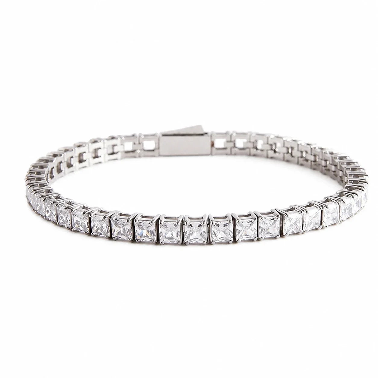 Polished 316 Stainless Steel Square CZ Tennis Bracelet - Silver