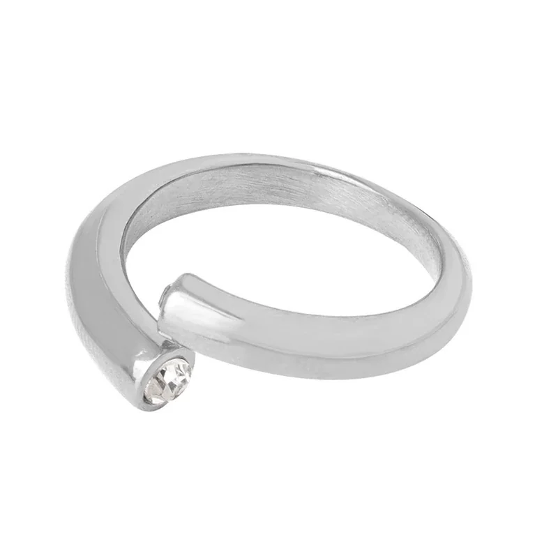 Stainless Steel Rings with Heart and Emerald-Cut Glass Crystals - Silver