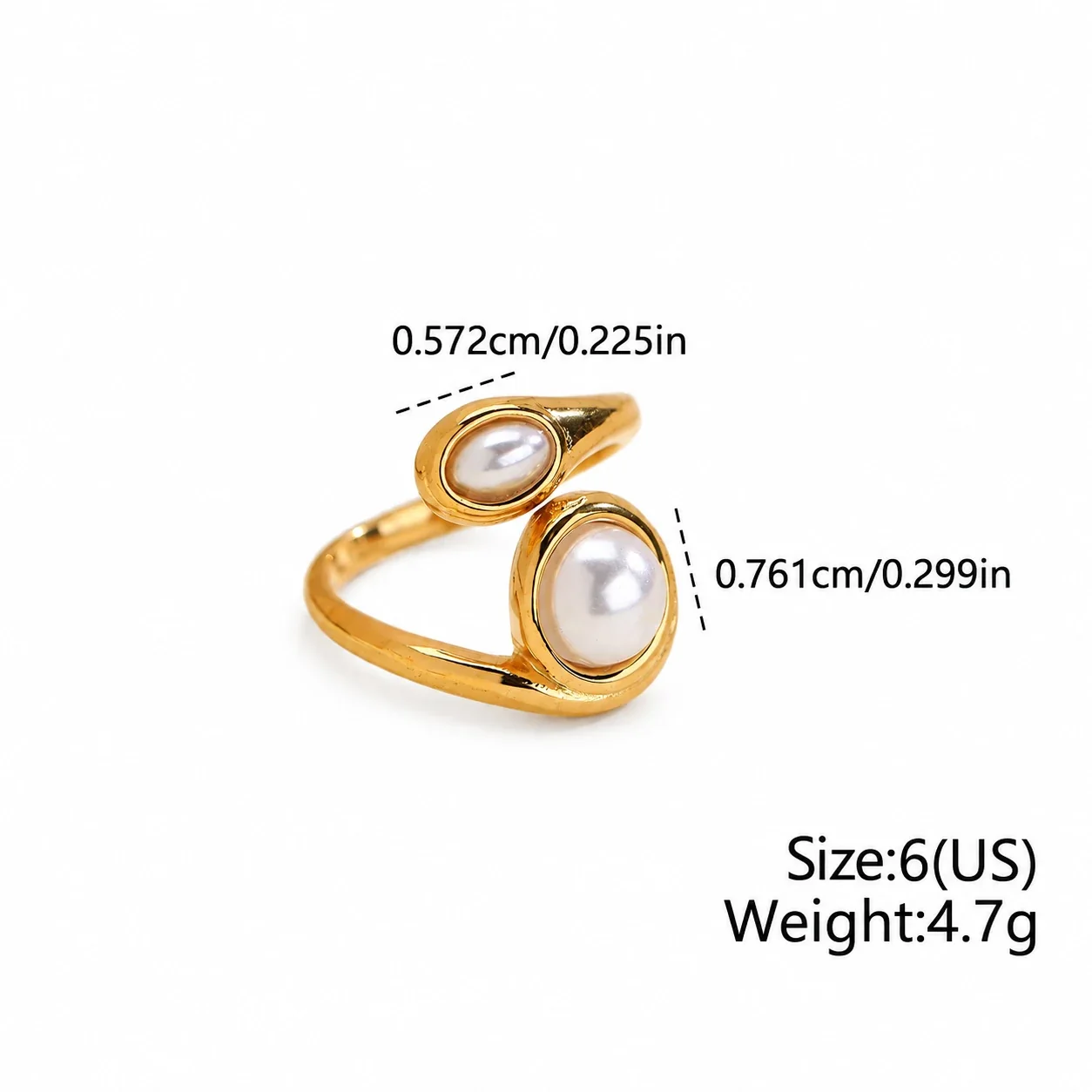 Open ring met parelaccenten in zetting, verguld staal productfoto
