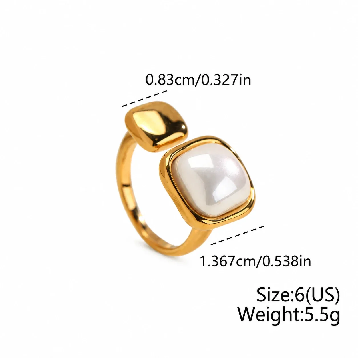 Open ring met parelaccenten in zetting, verguld staal productfoto