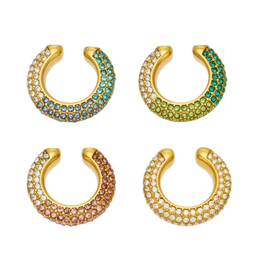 Bold Gold PVD 316L Stainless Steel Pavé Crystal C Ear Cuff
