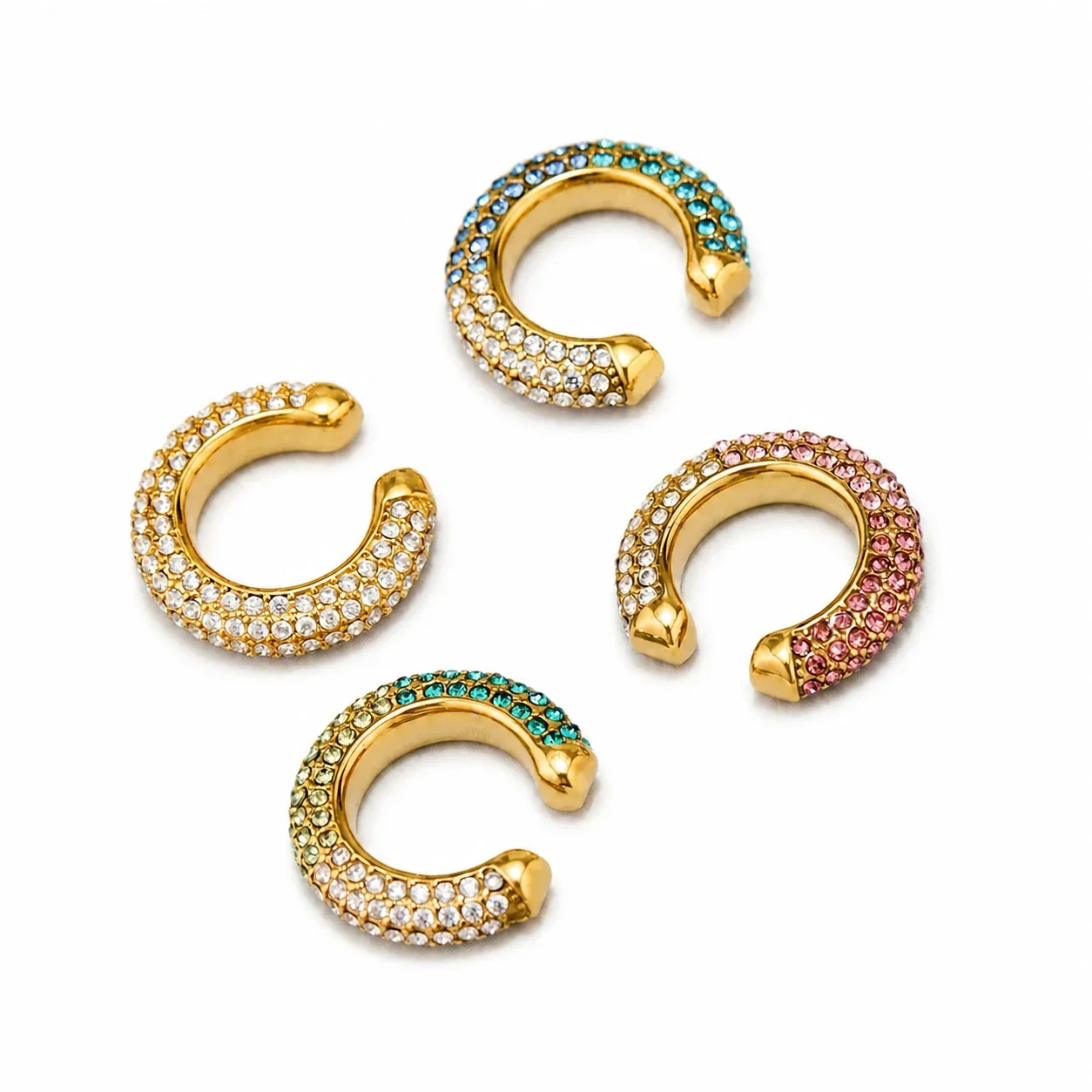 Bold Gold-Plated 316L Pavé Crystal C Ear Cuff