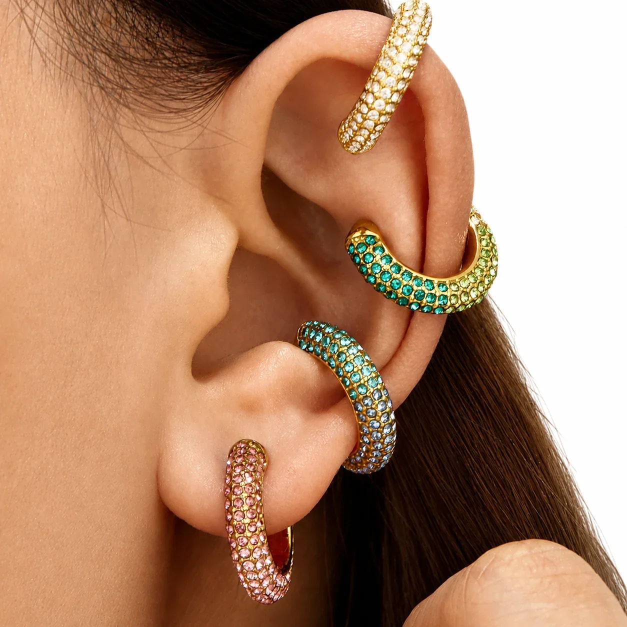 Bold Gold-Plated 316L Pavé Crystal C Ear Cuff