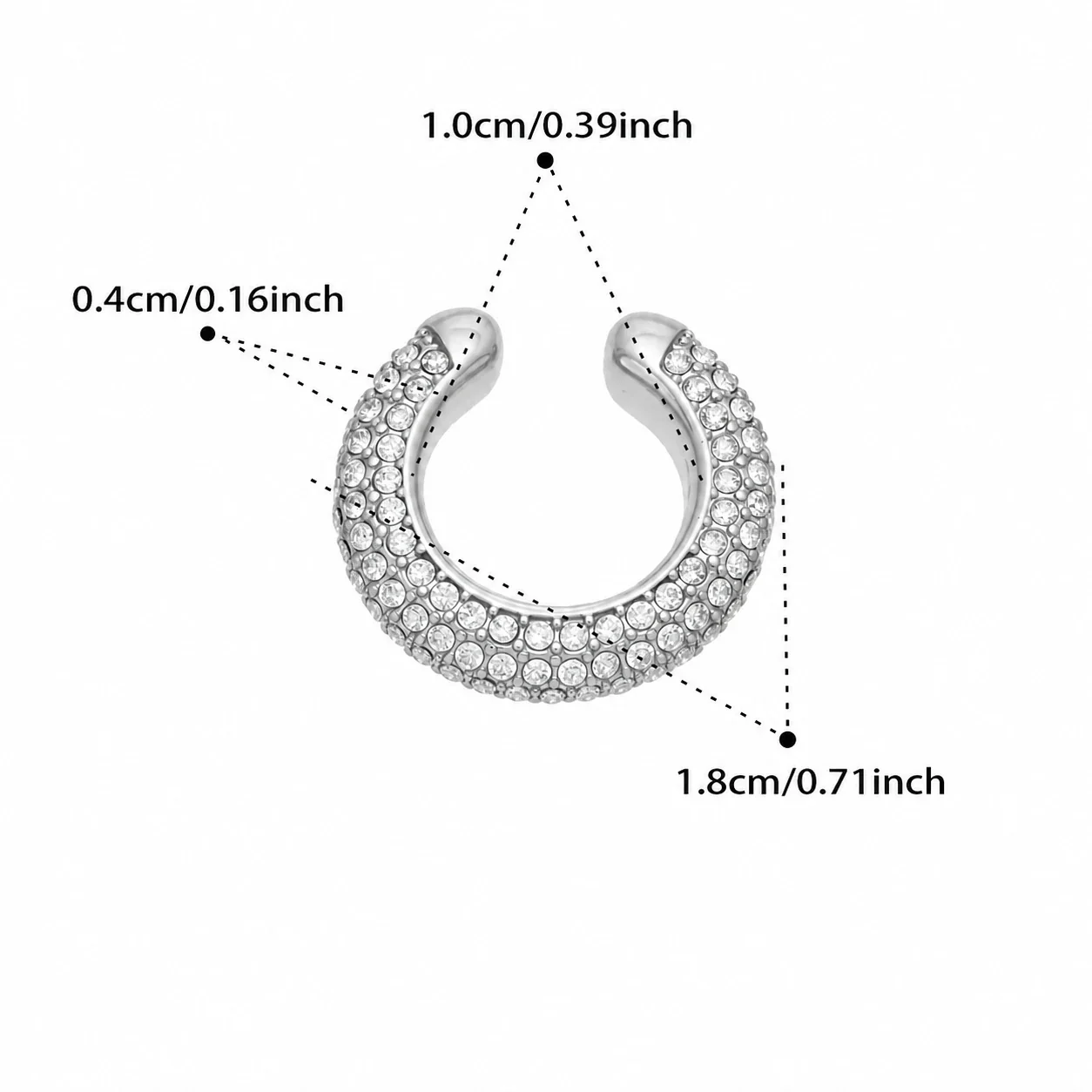 Bold Gold-Plated 316L Pavé Crystal C Ear Cuff - Gold Clear CZ Single