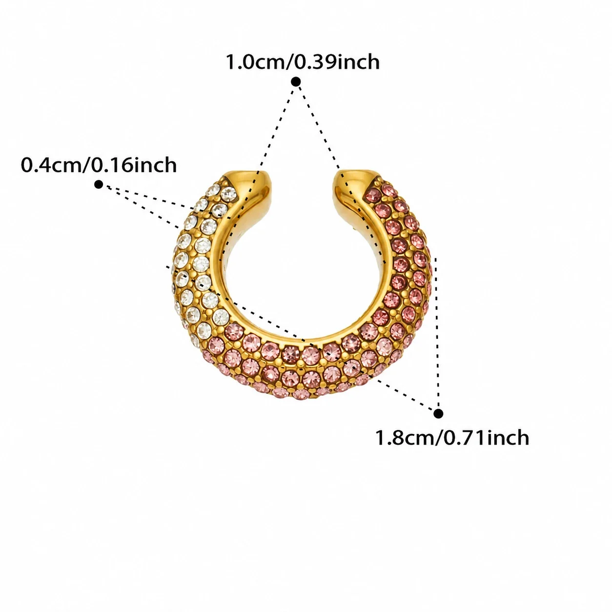 Bold Gold-Plated 316L Pavé Crystal C Ear Cuff - Gold Pink CZ Single