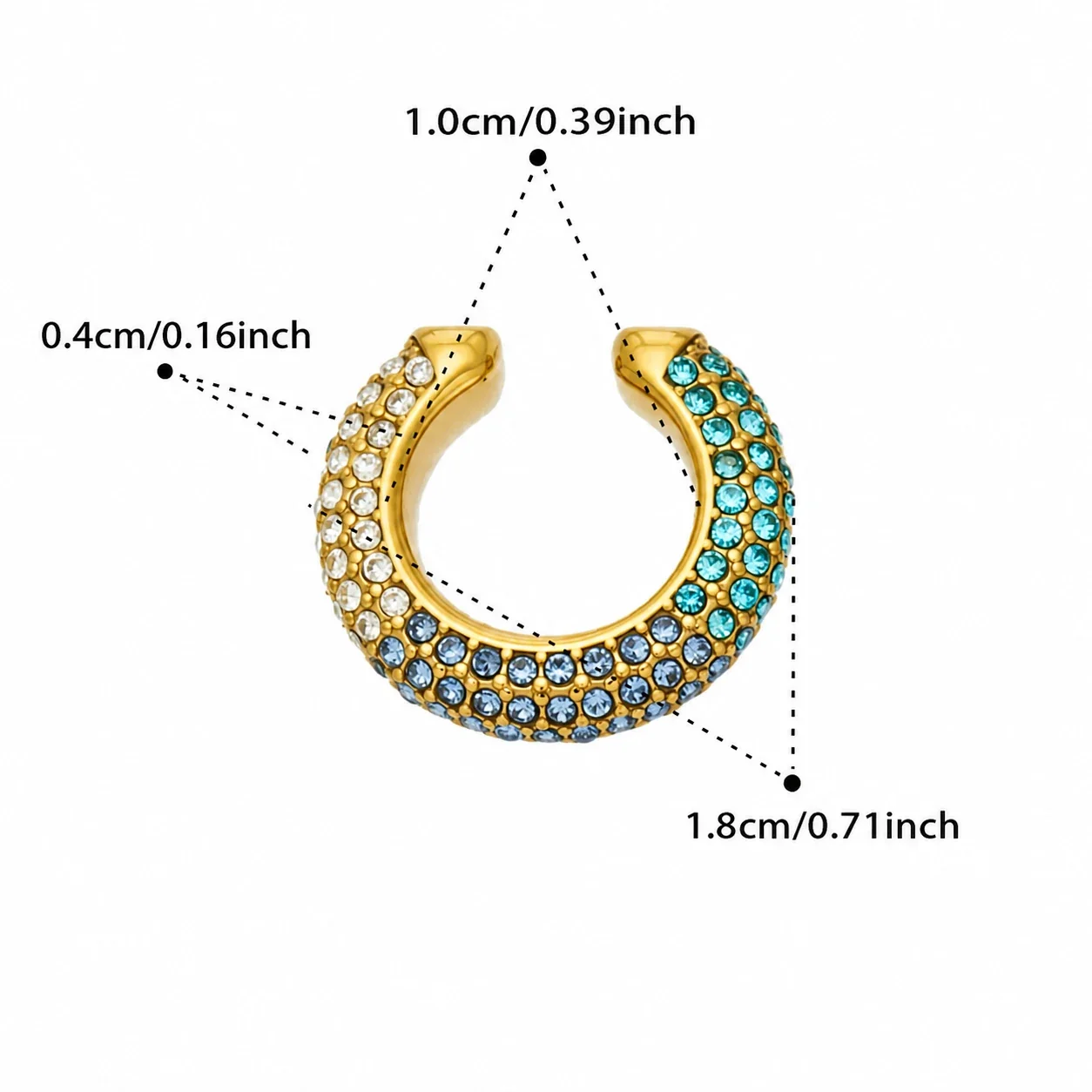 Bold Gold-Plated 316L Pavé Crystal C Ear Cuff - Gold Blue CZ Single