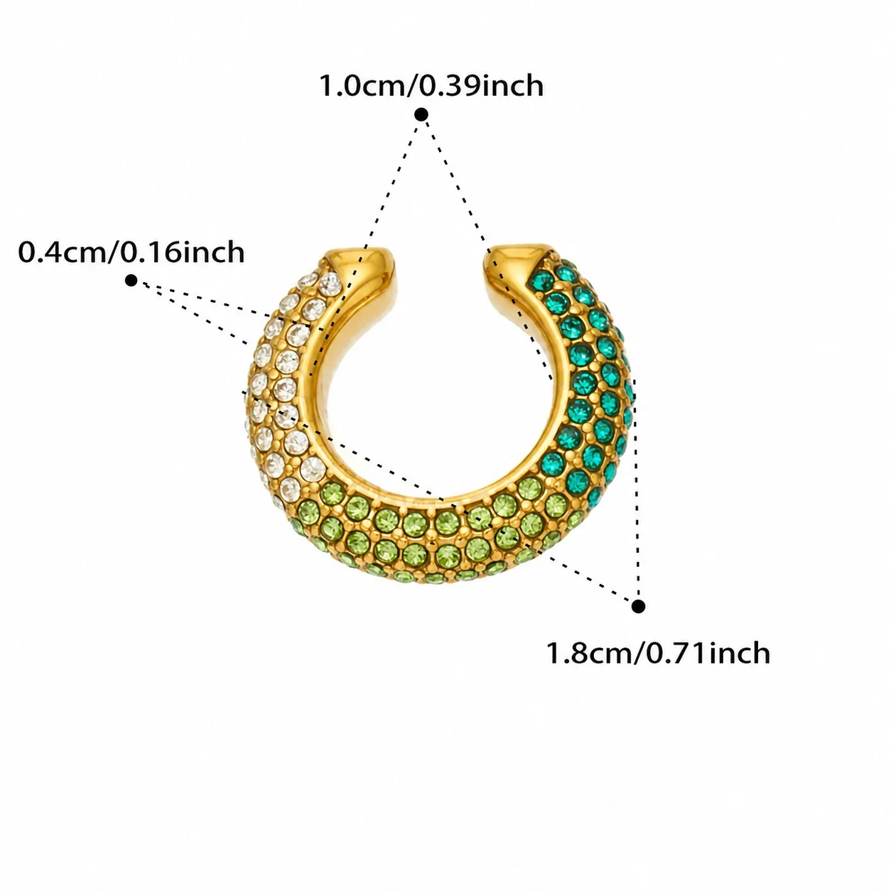 Bold Gold-Plated 316L Pavé Crystal C Ear Cuff - Gold Green CZ Single