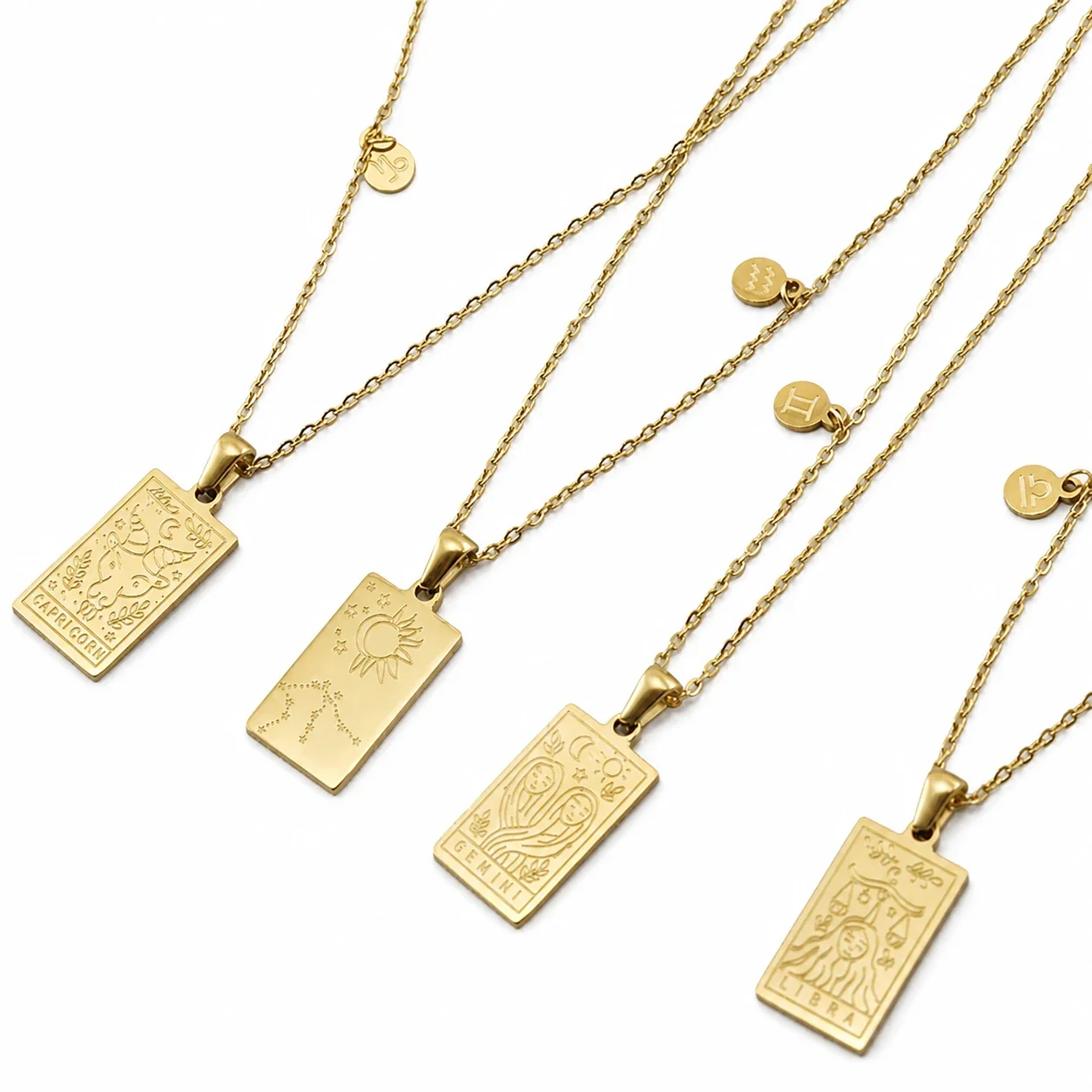 Celestial Gold-Plated Zodiac Tag Pendant Necklace