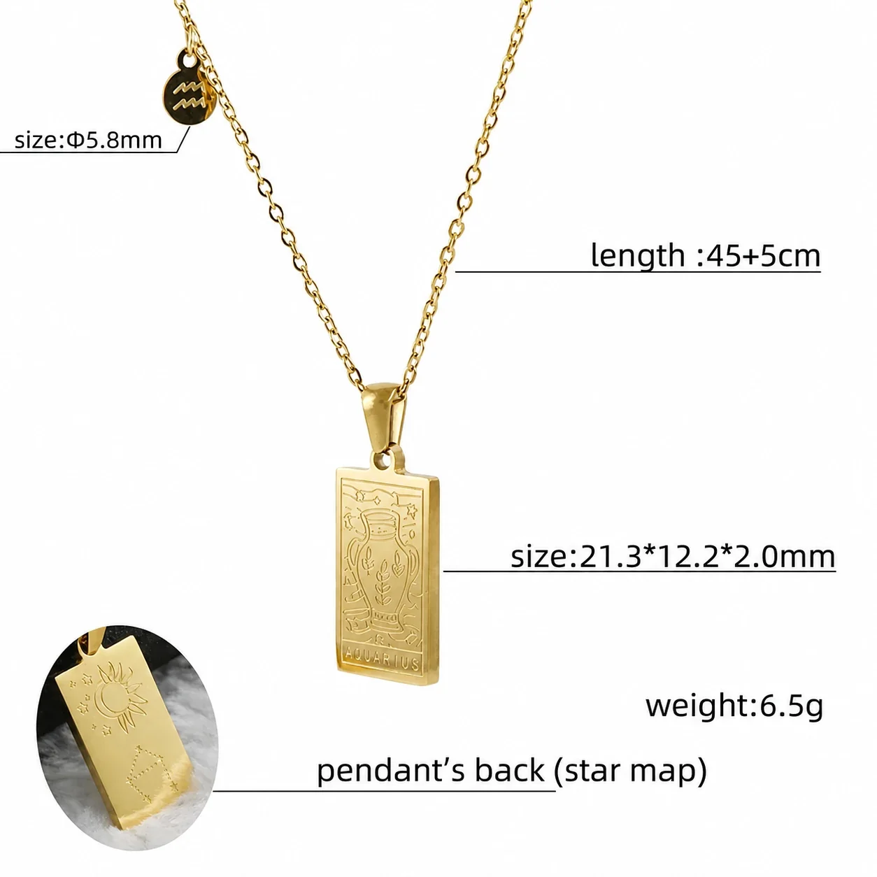 Celestial Gold-Plated Zodiac Tag Pendant Necklace
