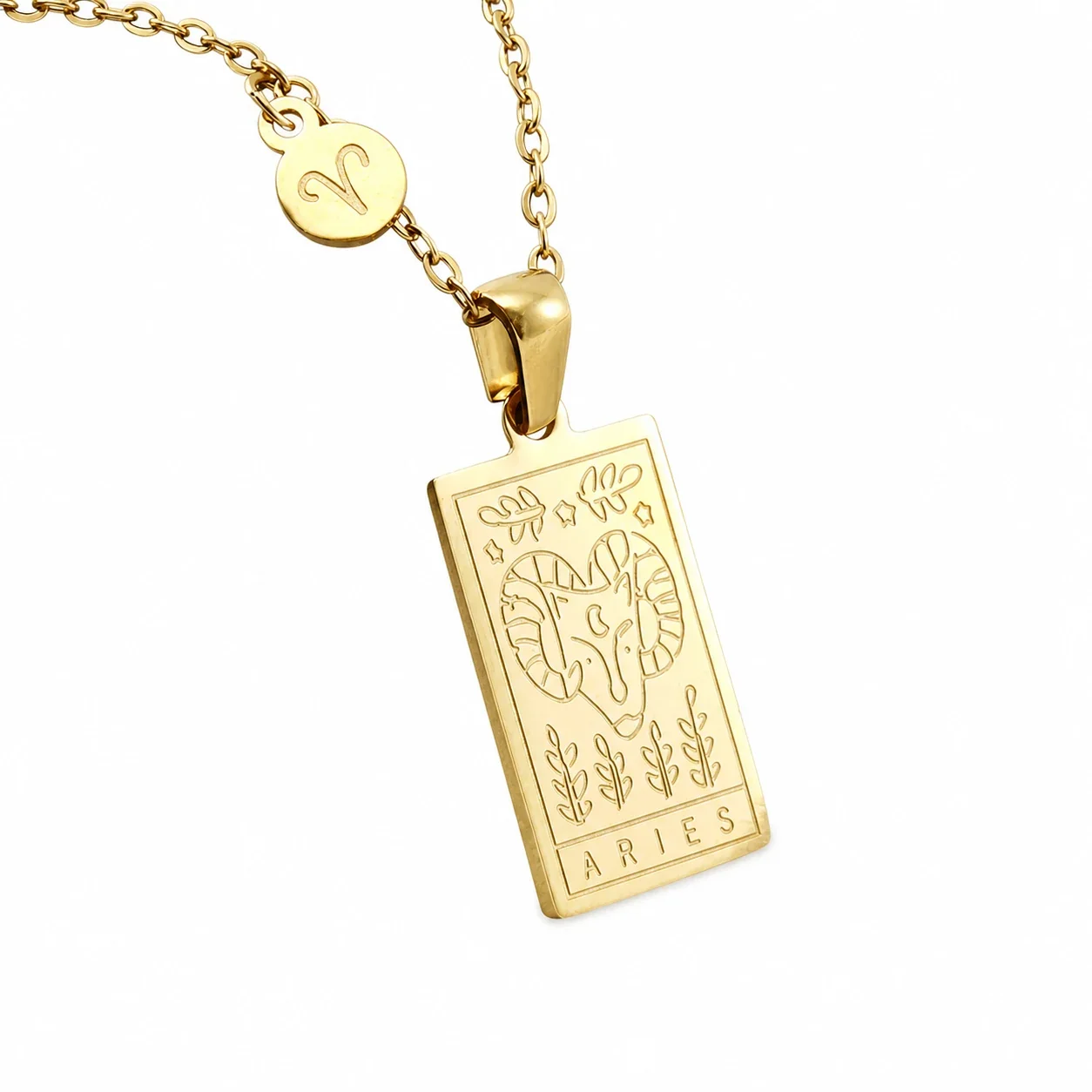 Celestial Gold-Plated Zodiac Tag Pendant Necklace - Aries