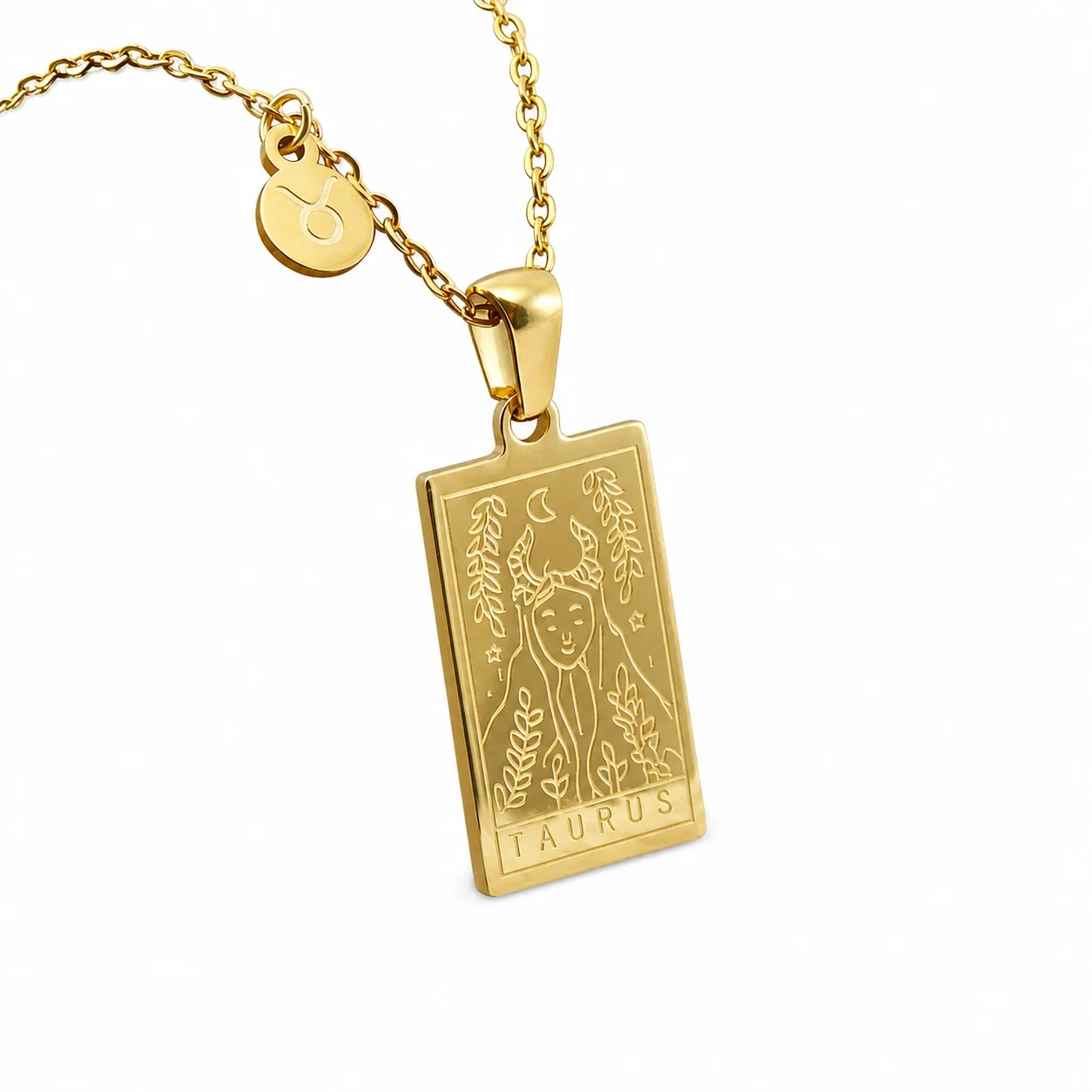 Celestial Gold-Plated Zodiac Tag Pendant Necklace - Taurus