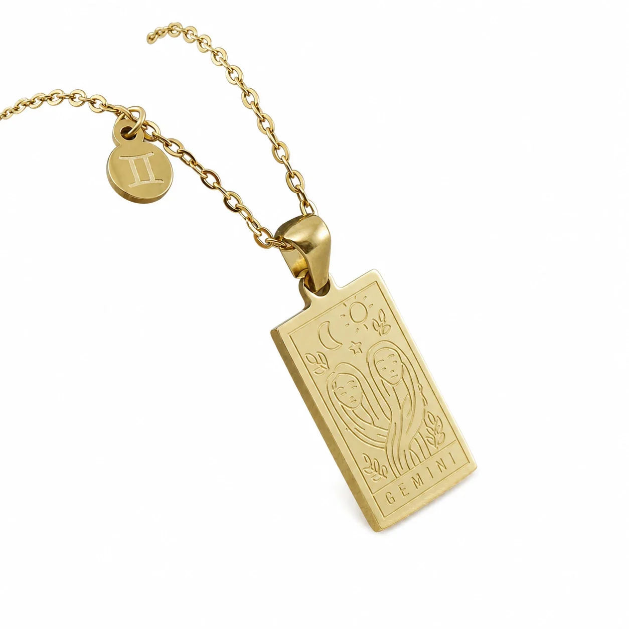 Celestial Gold-Plated Zodiac Tag Pendant Necklace - Gemini