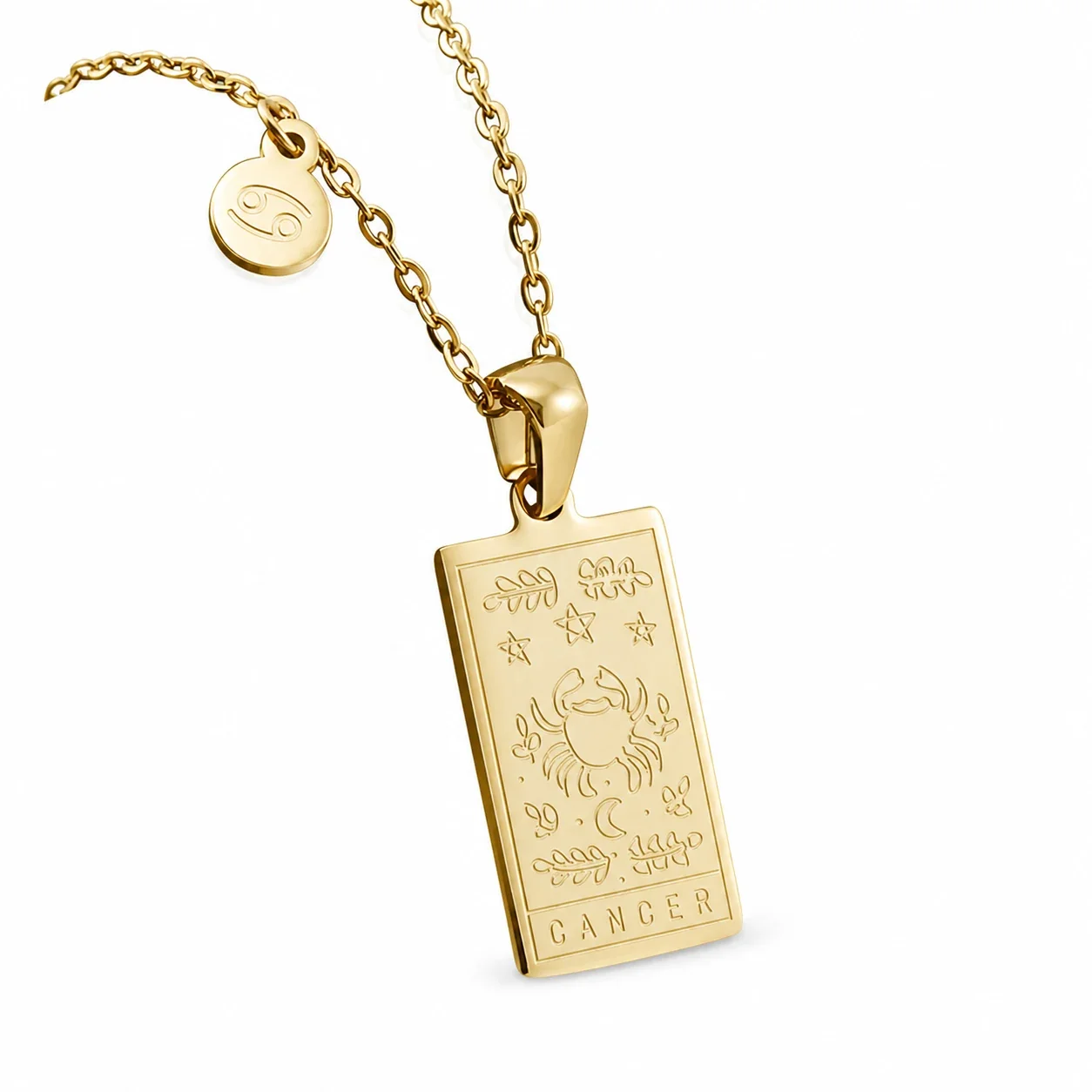 Celestial Gold-Plated Zodiac Tag Pendant Necklace - Cancer