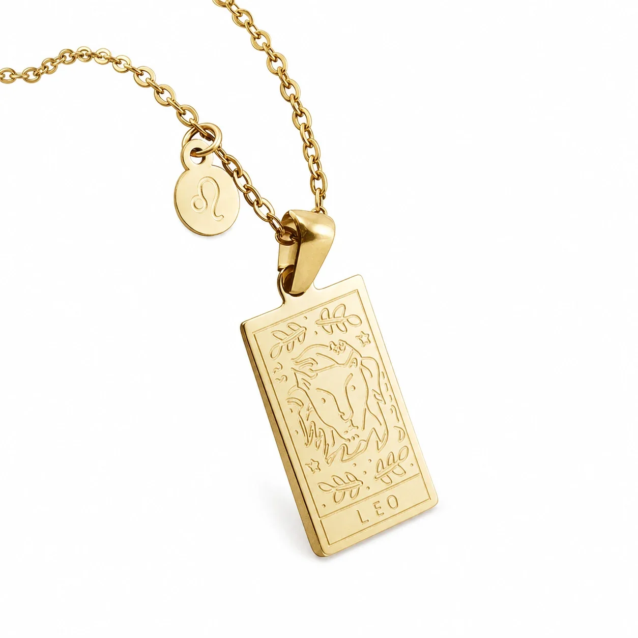 Celestial Gold-Plated Zodiac Tag Pendant Necklace - Leo