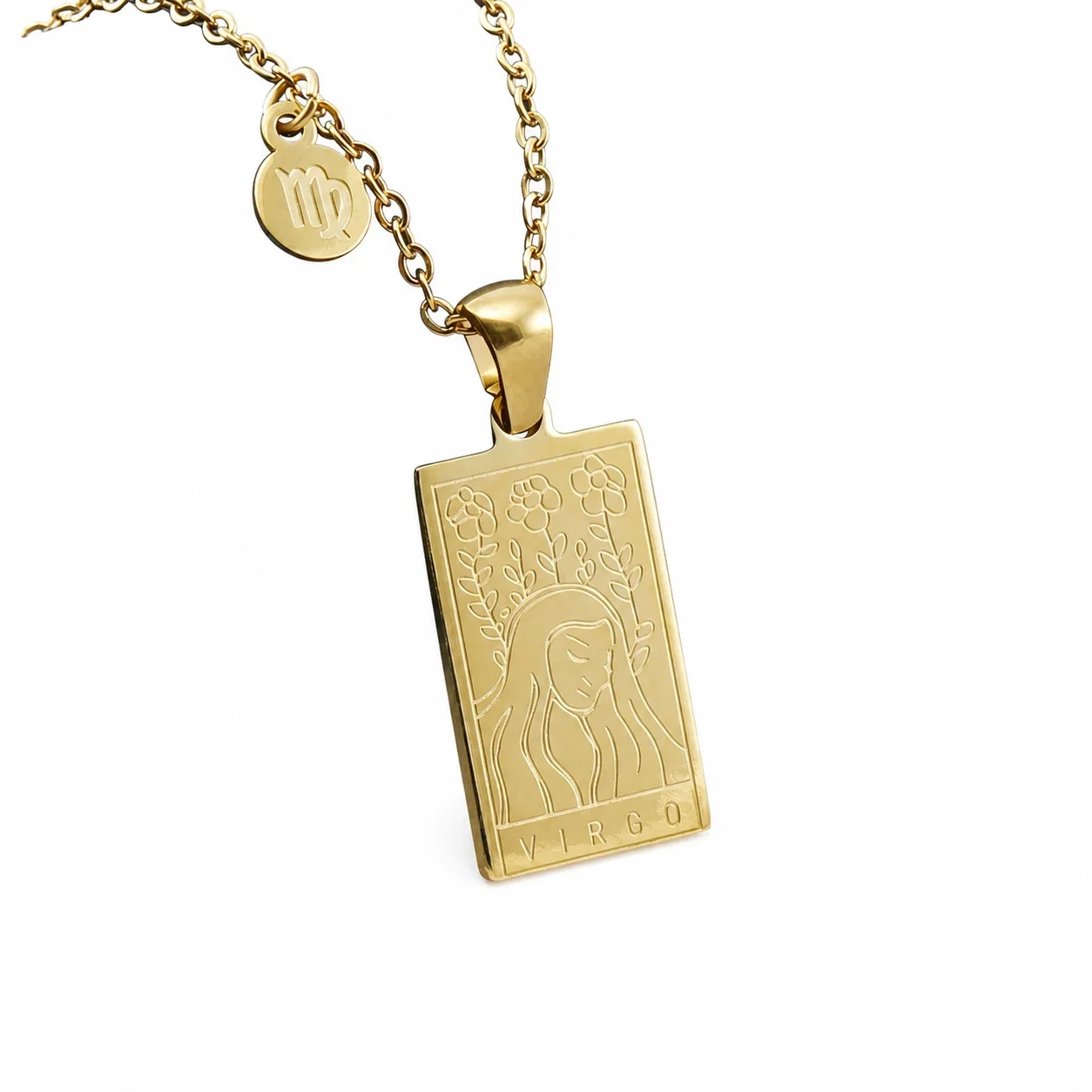 Celestial Gold-Plated Zodiac Tag Pendant Necklace - Virgo