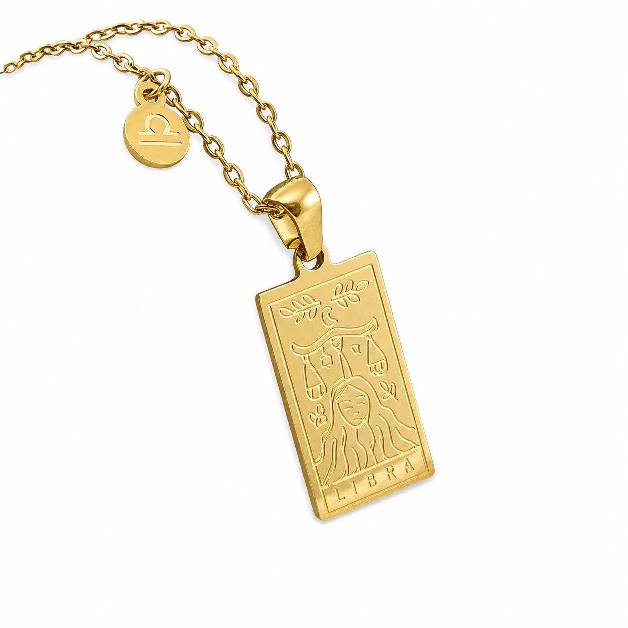 Celestial Gold-Plated Zodiac Tag Pendant Necklace - Libra