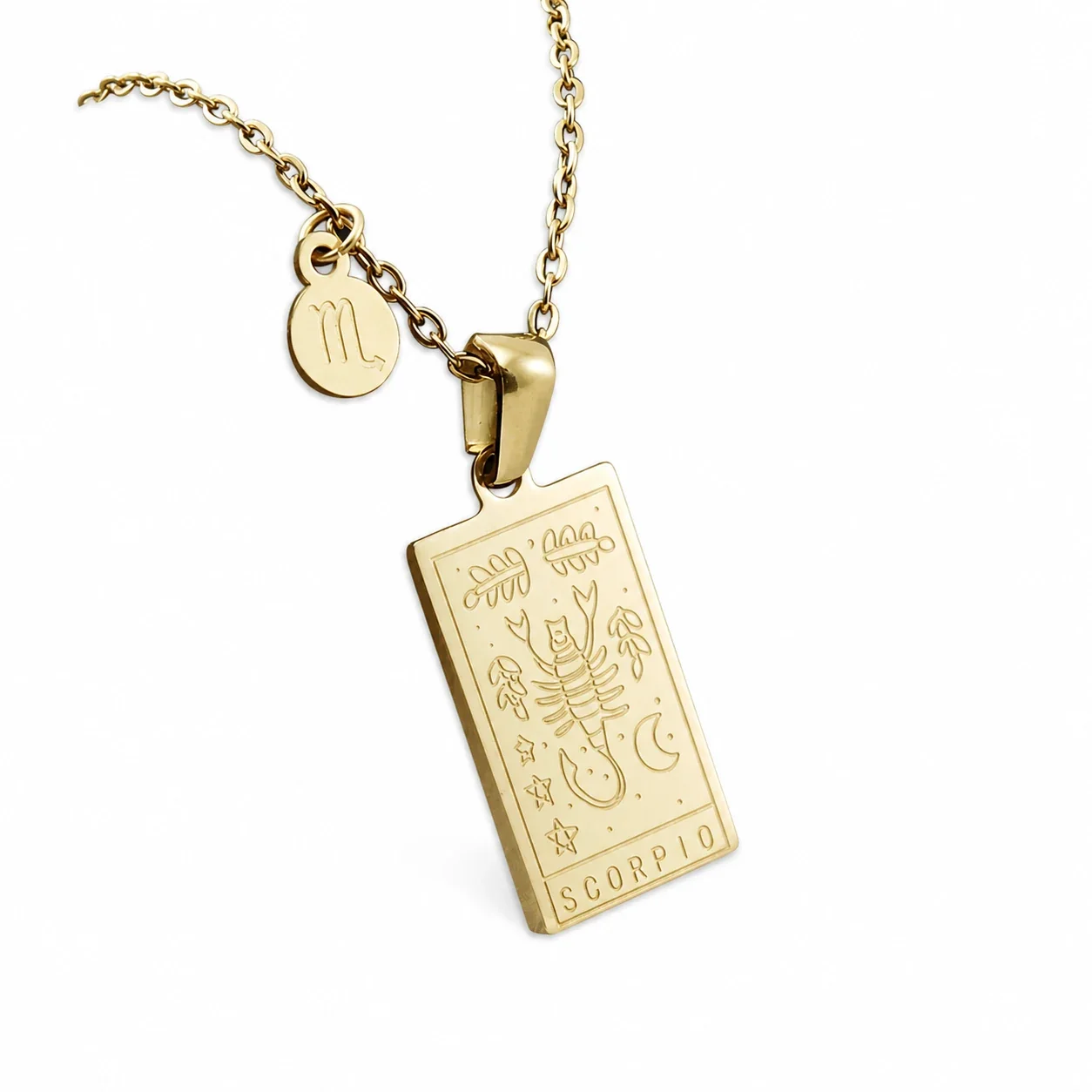 Celestial Gold-Plated Zodiac Tag Pendant Necklace - Scorpio