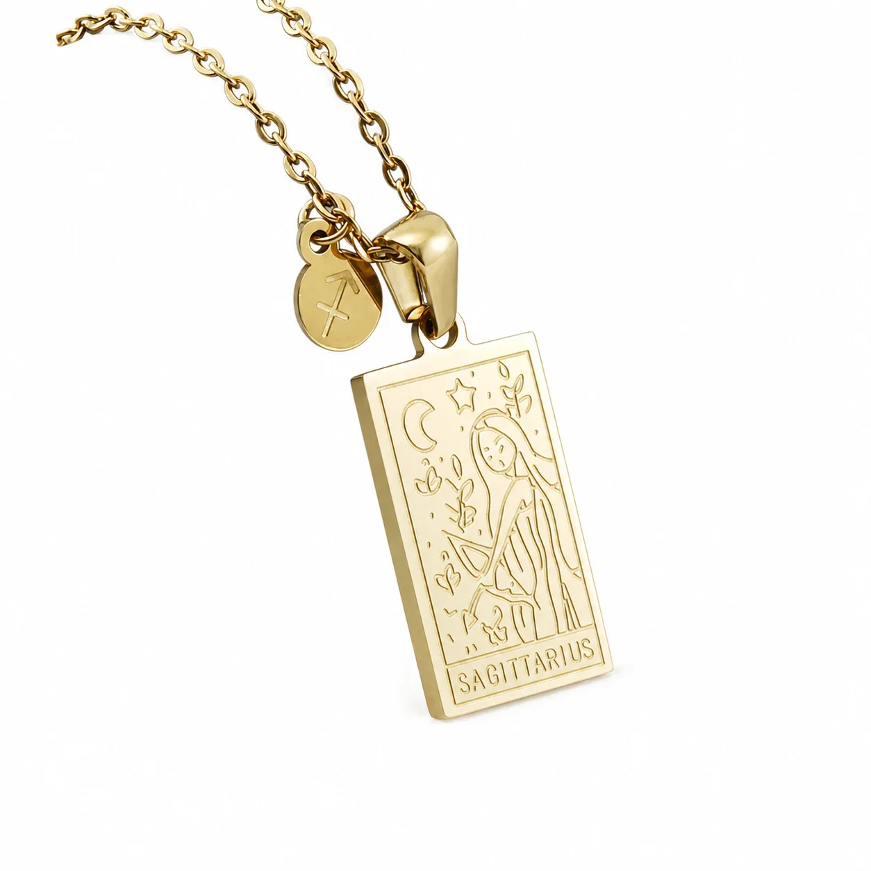 Celestial Gold-Plated Zodiac Tag Pendant Necklace - Sagittarius