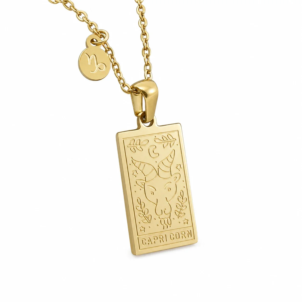 Celestial Gold-Plated Zodiac Tag Pendant Necklace - Capricorn