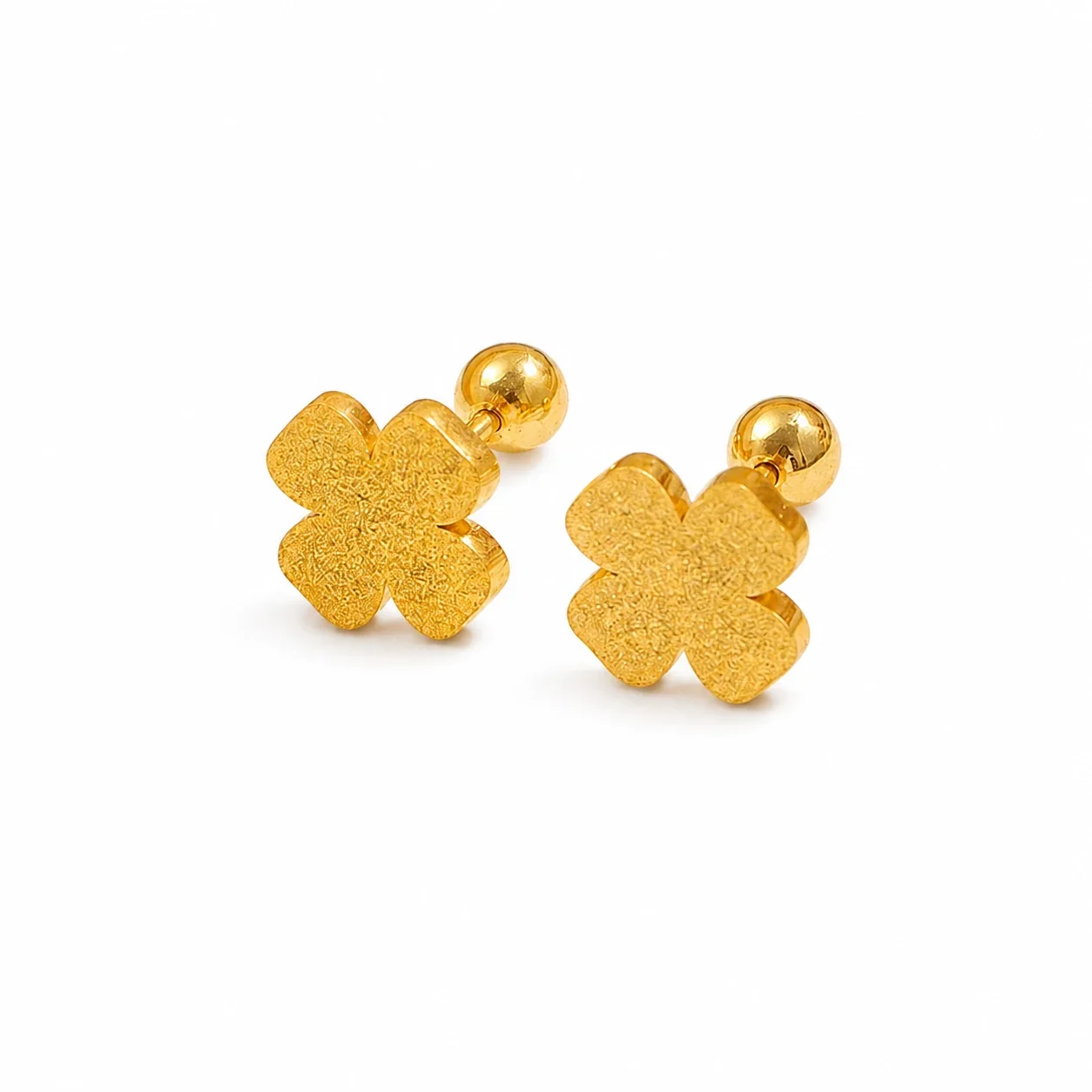 Textured Gold-Plated Stainless Steel Clover Stud Earrings