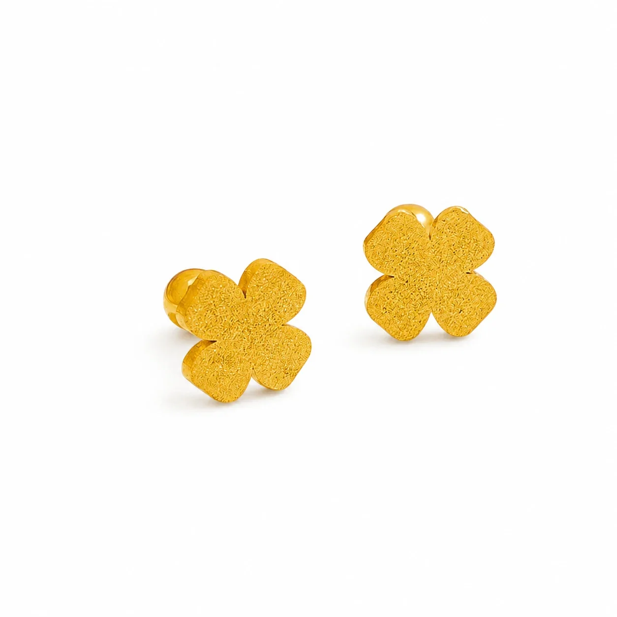 Textured Gold-Plated Stainless Steel Clover Stud Earrings