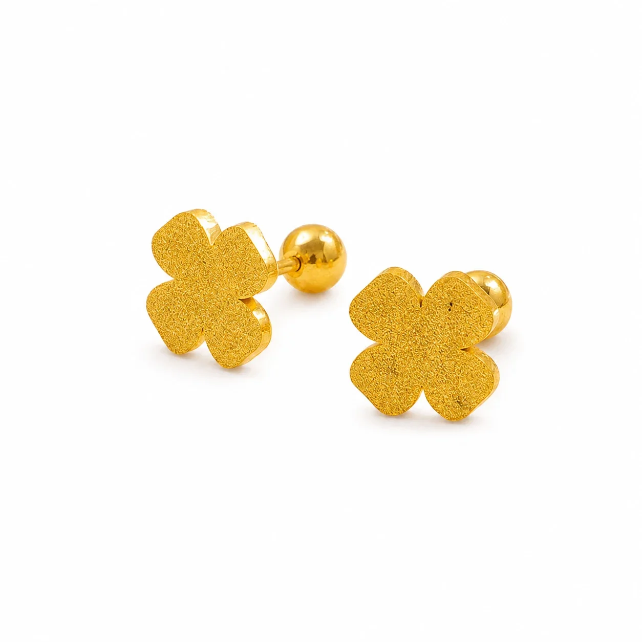 Textured Gold-Plated Stainless Steel Clover Stud Earrings
