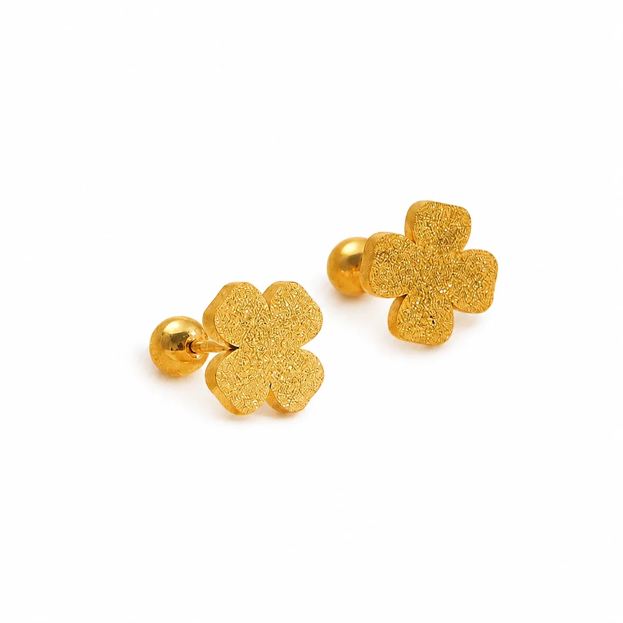 Textured Gold-Plated Stainless Steel Clover Stud Earrings