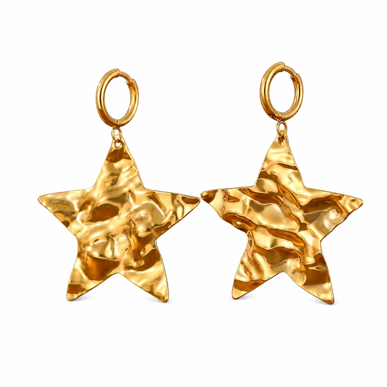 Sculptural Gold-Plated Hammered Star Jewelry Set
