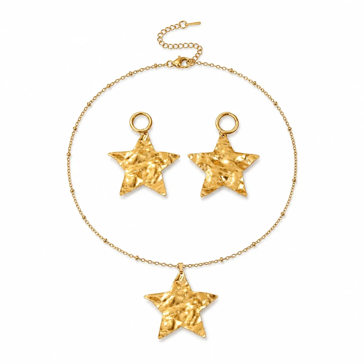 Sculptural Gold-Plated Hammered Star Jewelry Set - Gold